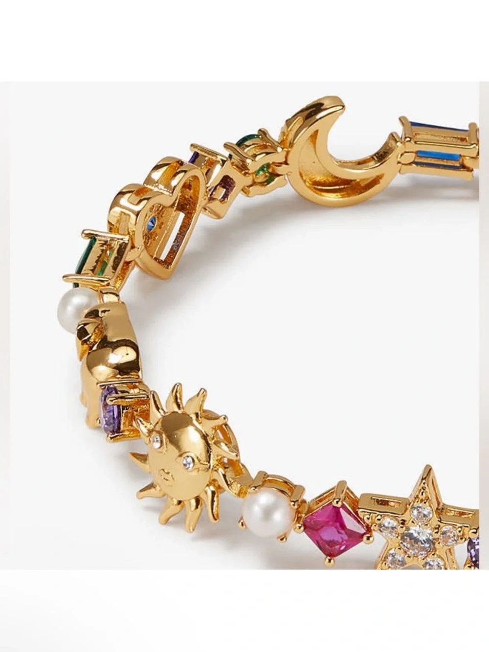 NEW Kate Spade Gold Tone Mix Stone Sun Moon Elephant Star Eye Charm Bracelet - Picture 2 of 5